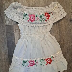 Source Unknown White Dress with Floral Embroidery